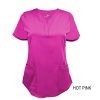 Hot Pink Womens Scrub Top Shirt Soft Modern Fit V-Neck 2 Pocket
