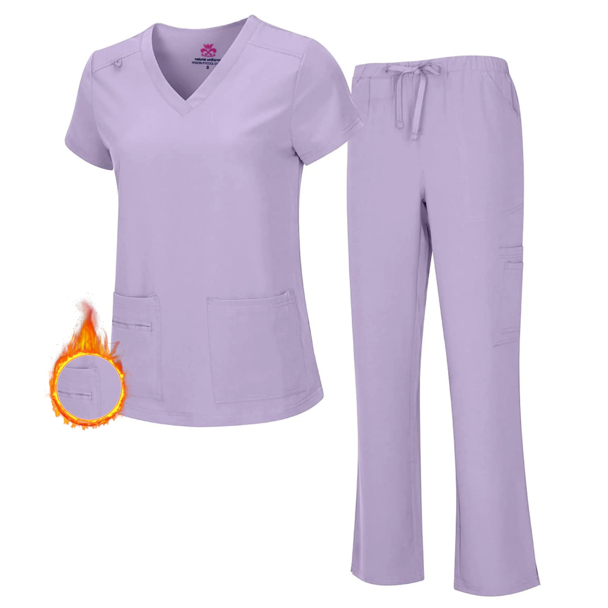 M&M SCRUBS Women's Breathable Cool Stretch Fabric Scrub Top and cargo Pant Set ( STYLE 8400 )