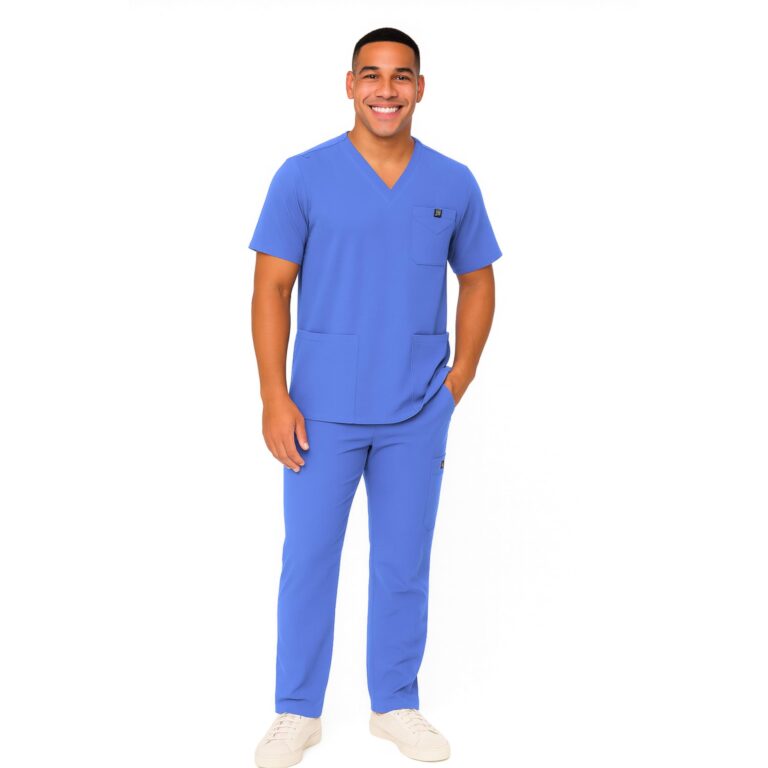 Men's Scrub Set – Stretch V-Neck Multi-Pocket Mens Medical Uniform Scrubs Top & Cargo Pants