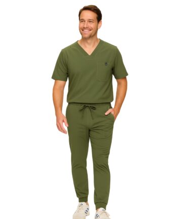 M&M SCRUBS Men's Jogger Scrub Set – Luxe Stretch Medical Uniform, V-Neck Scrubs Top & Jogger Pants (STYLE 3500)