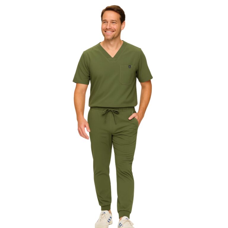 Men's Jogger Scrub Set – Luxe Stretch Medical Uniform, V-Neck Scrubs Top & Jogger Pants