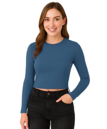 M&M SCRUBS Women's Long Sleeve Baby Tee Crop Tops Y2K Neck Super Stretch Casual, Workout Shorts T-Shirts ( STYLE 7260 )