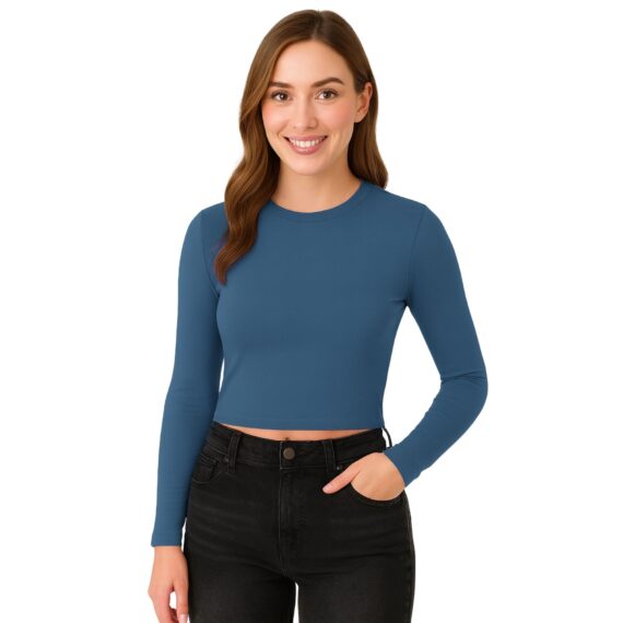 M&M SCRUBS Women's Long Sleeve Baby Tee Crop Tops Y2K Neck Super Stretch Casual, Workout Shorts T-Shirts ( STYLE 7260 )