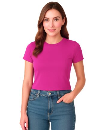 M&M SCRUBS Women's Short Sleeve Y2K Baby Tee Crop Tops Super Stretch Casual, Workout Shorts T-Shirts (STYLE 7267)