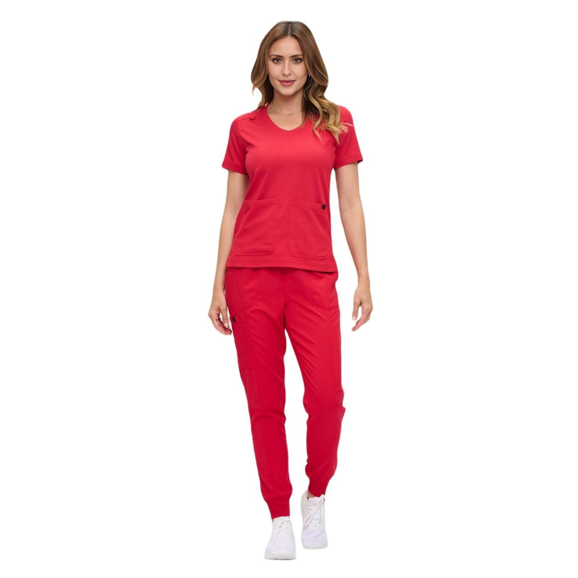 M&M SCRUBS Women’s Ultra-Soft Luxe Stretch Jogger Scrub Set V-Neck Top & Jogger Pants with Pockets - Regular & Petite Size (STYLE 8103)