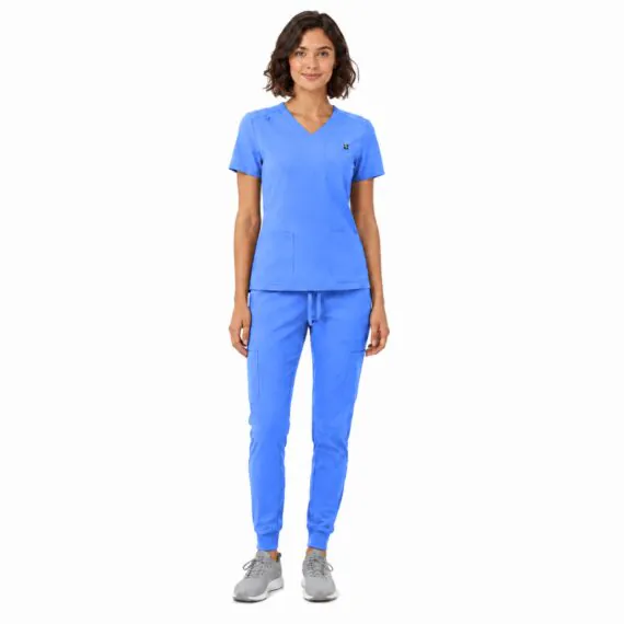 Jogger Scrub Set, Stretch Fabric with V-Neck Top & Cargo Jogger Pants, 10 Pockets